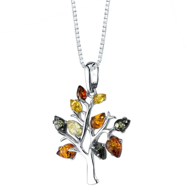 Sterling Silver Multicolor Amber Flower Pendant Chain 18 Inches 